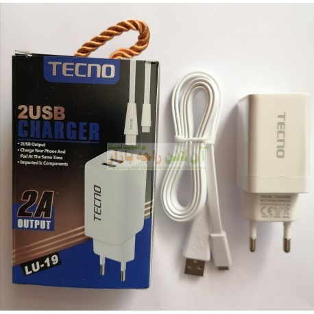 Tecno High Quality 2A Dual Port Charger with Flat Cable