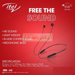 itel Original Light Weight HD Sound Wireless Earbuds IEB-62