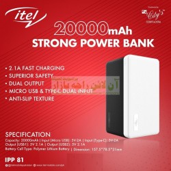 itel Original Dual USB 20000mah Strong Power Bank IPP-81