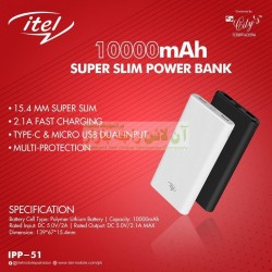 itel Original Super Slim 10000mah Fast Charging Power Bank IPP-51