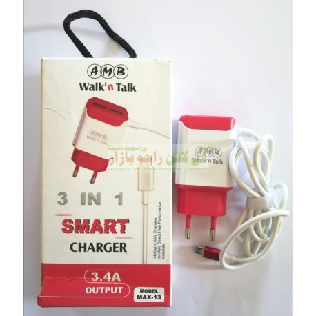 AMB Inteligent Safe 3 in 1 Fast Charger 3.4A Micro 8600 MAX-13