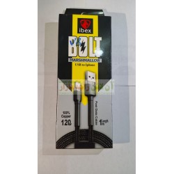 Ibex Bolt Fast Data Cable USB To Iphone 100% Copper 120W